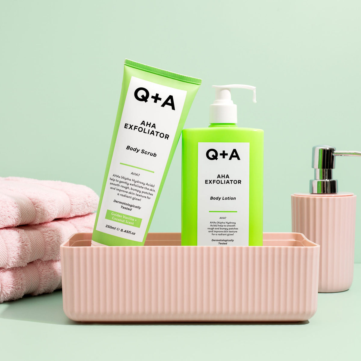 Αντιγήρανση-Σύσφιξη Σώματος AHA Exfoliating Duo - Σετ για Τραχιές Επιδερμίδες Q+A Natural Skincare