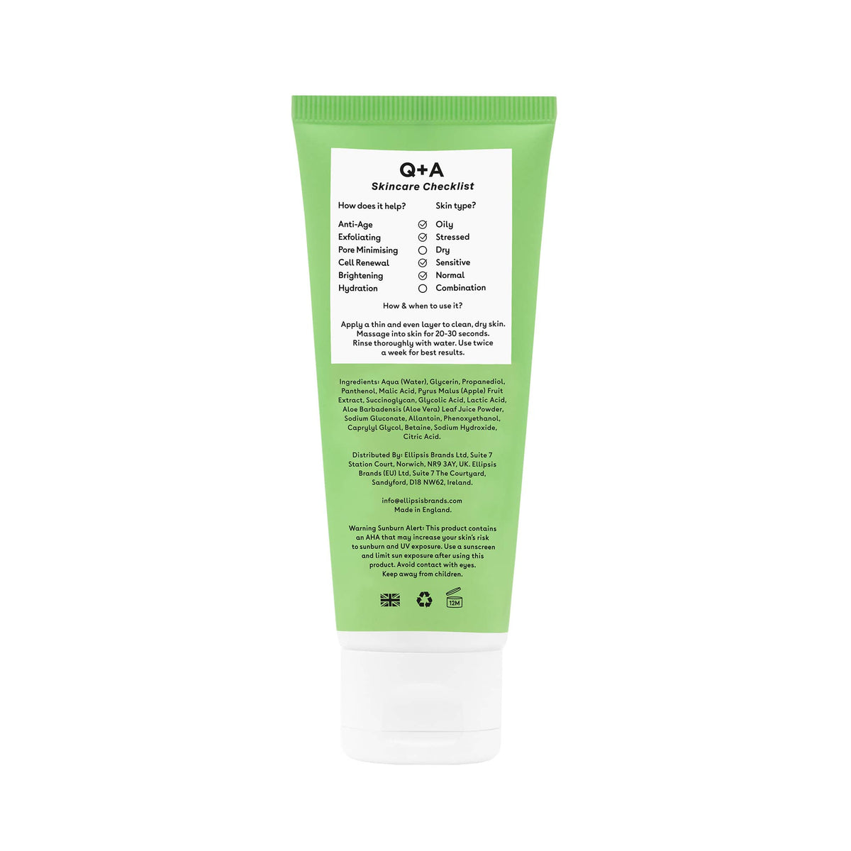 Μάσκες Προσώπου Apple AHA Exfoliating Gel 75ml Q+A Natural Skincare