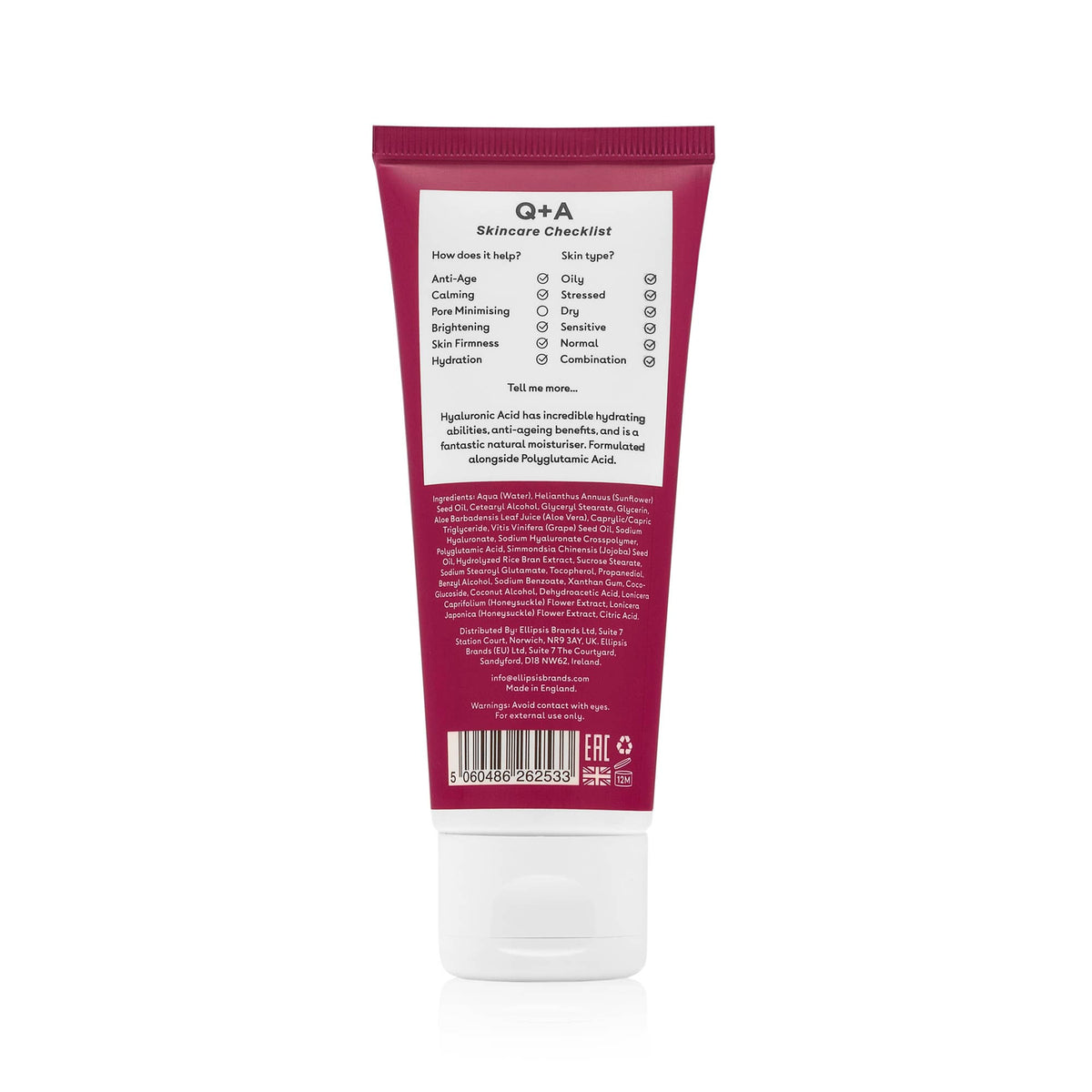 Κρέμες Προσώπου Hyaluronic Acid Daily Moisturiser 75ml Q+A Natural Skincare